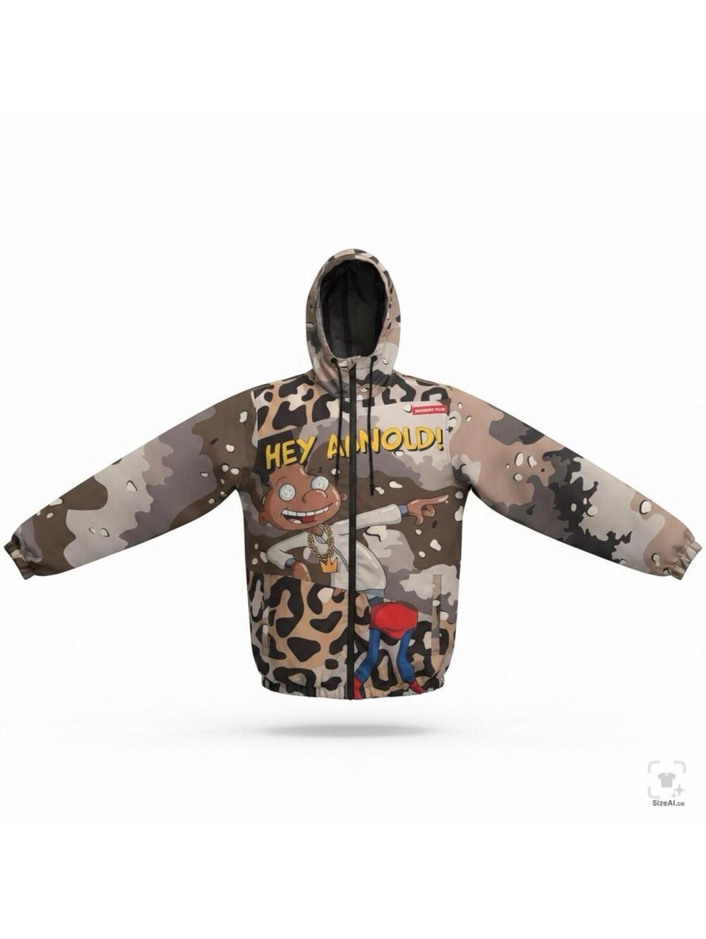 Members Only Nickelodeon Hey Arnold! Camouflage Graphic Jacket Size M